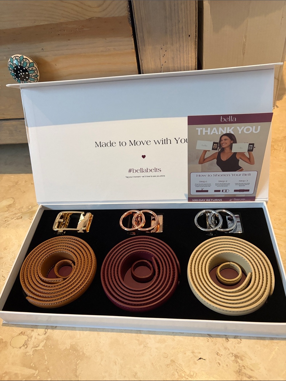 Bella Women's Belt Set - Tan, Burgundy, and Cream